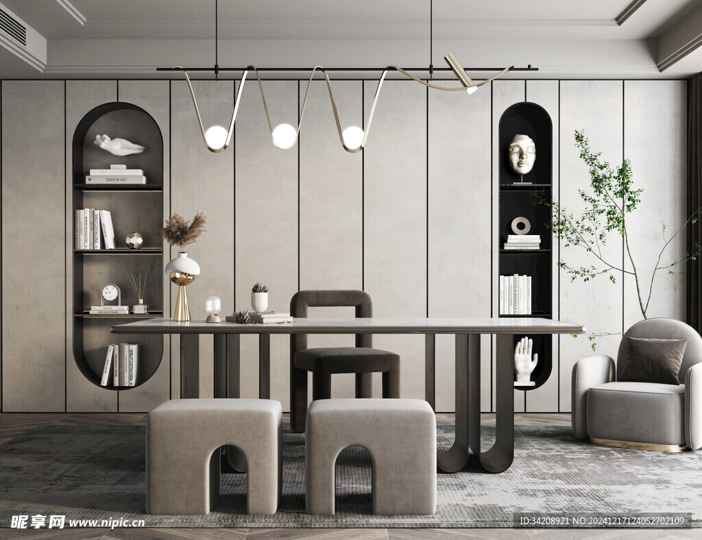 现代简约高级感多功能新中式书房