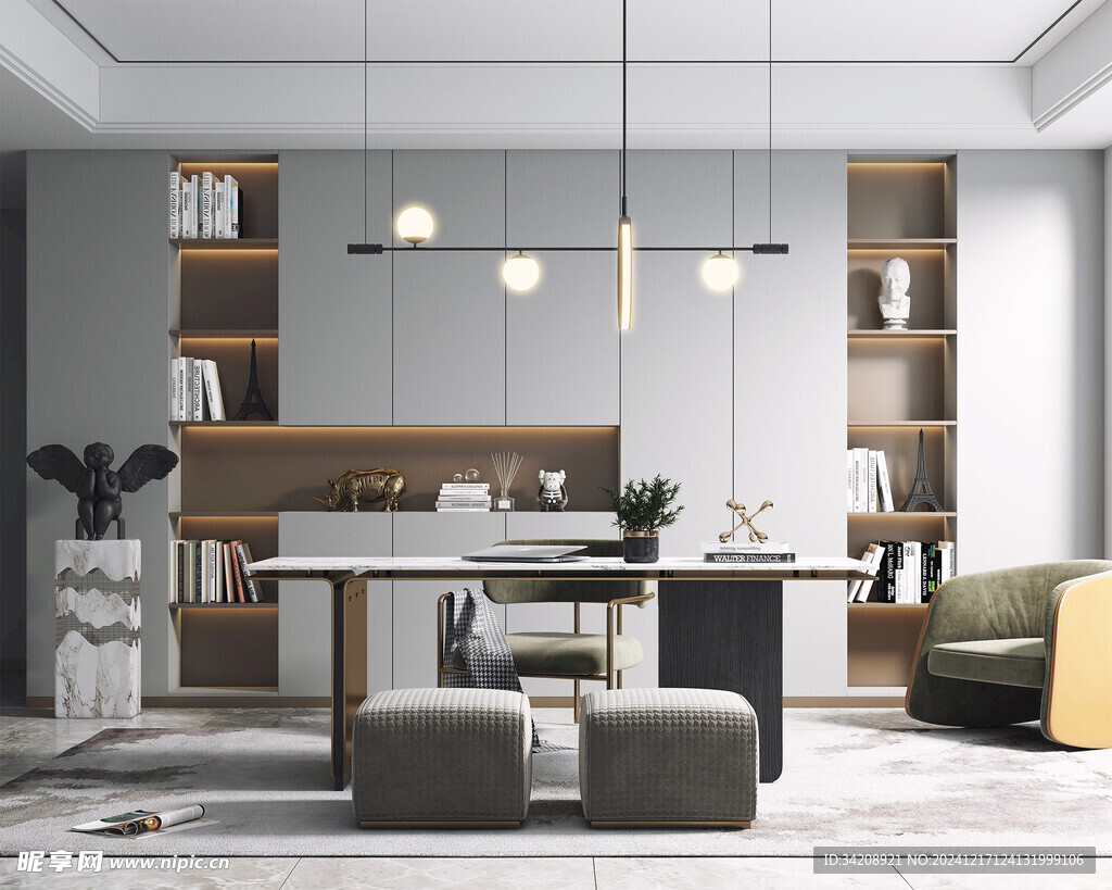 现代简约高级感多功能新中式书房
