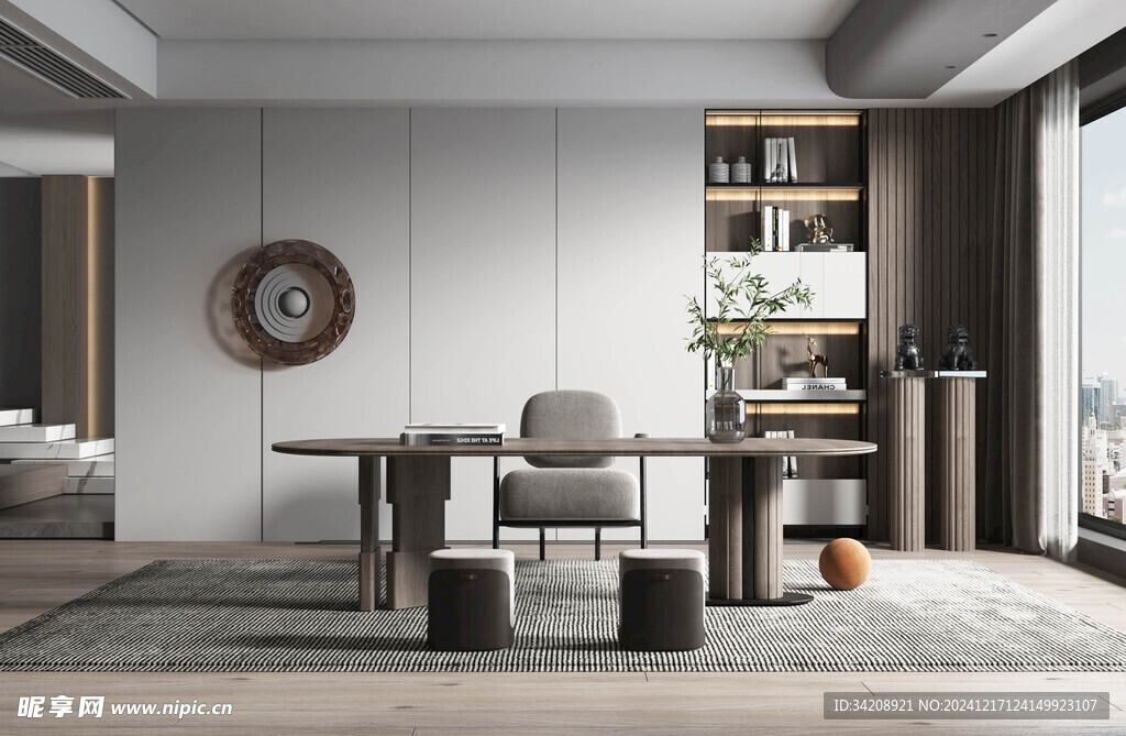 现代简约高级感多功能新中式书房