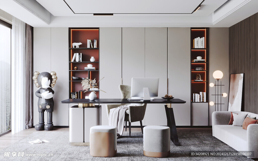 现代简约高级感多功能新中式书房