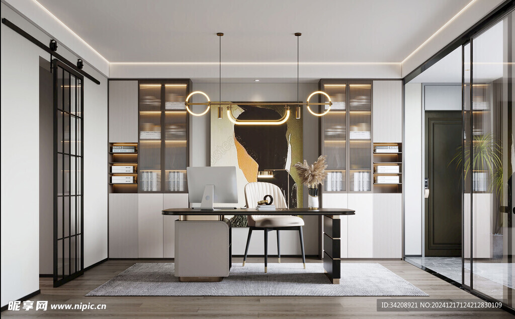 现代简约高级感多功能新中式书房