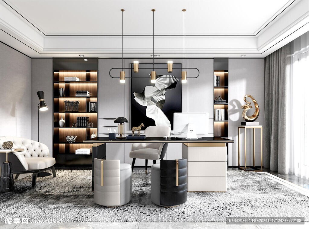 现代简约高级感多功能新中式书房