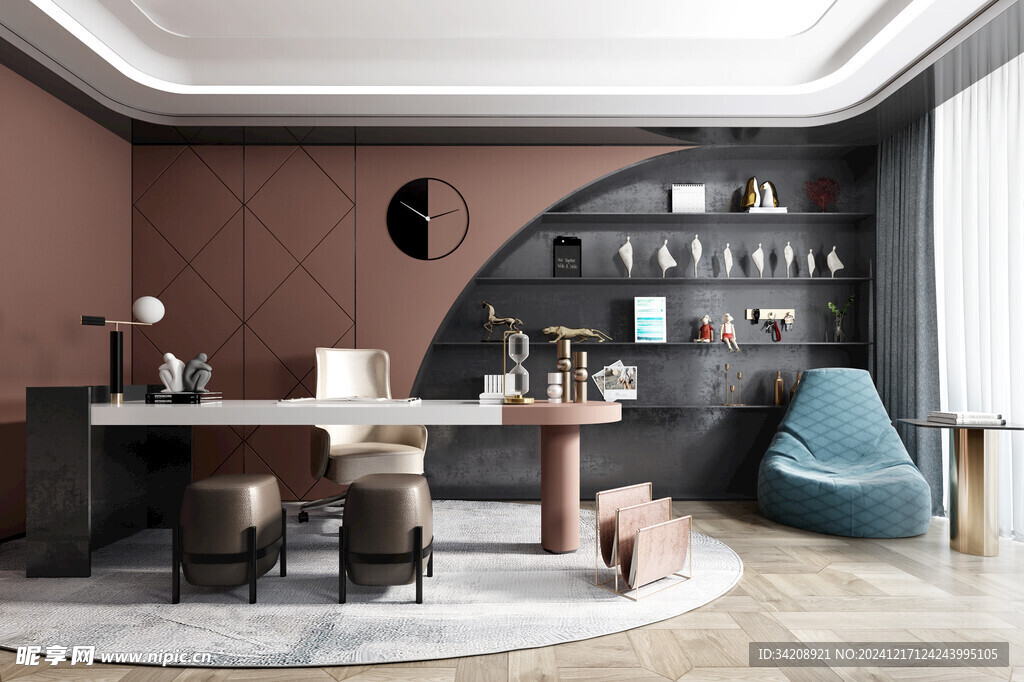 现代简约高级感多功能新中式书房