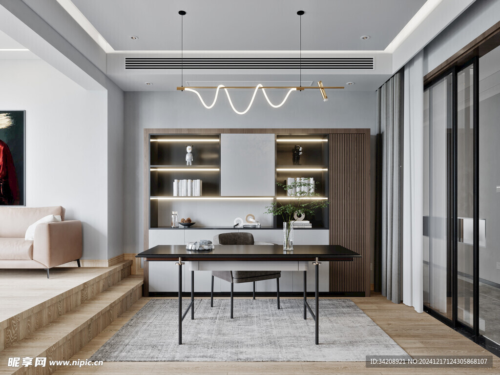 现代简约高级感多功能新中式书房