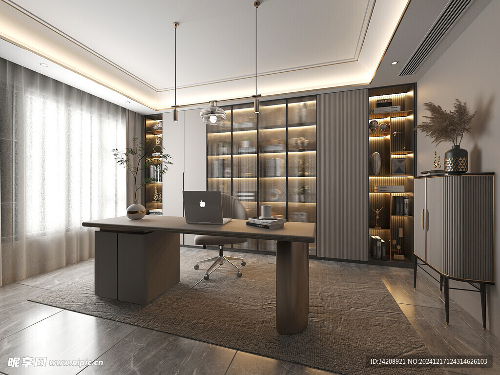 现代简约高级感多功能新中式书房