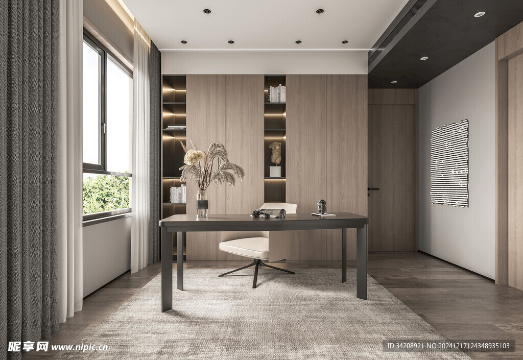 现代简约高级感多功能新中式书房