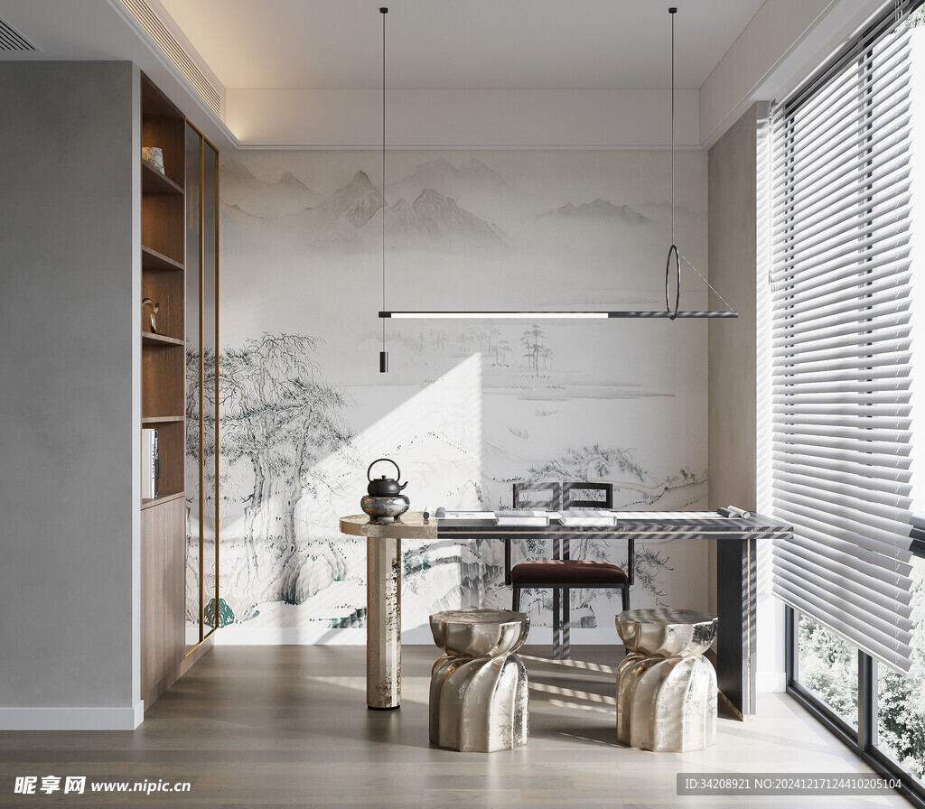 现代简约高级感多功能新中式书房