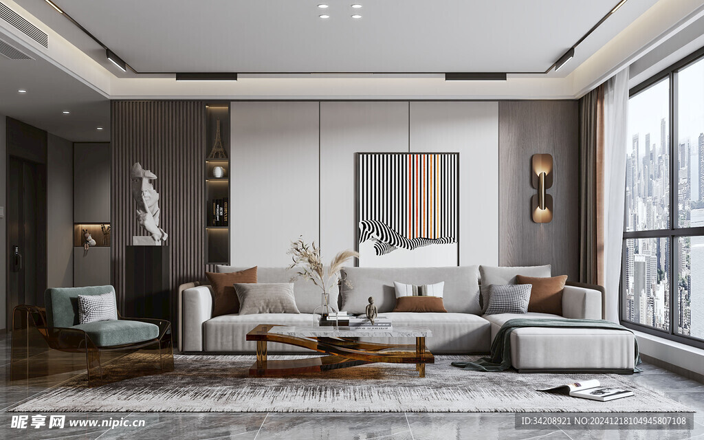 现代简约高级感新中式复古风客厅