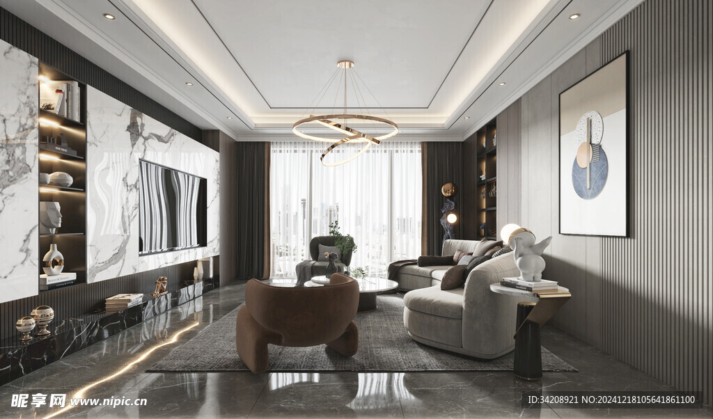 现代简约高级感新中式复古风客厅