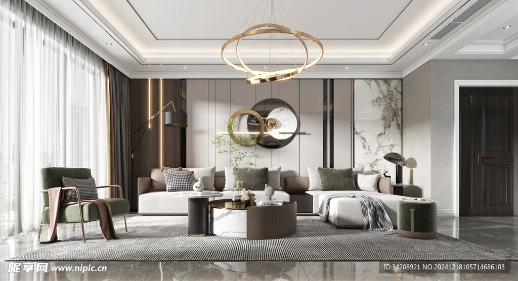 现代简约高级感新中式复古风客厅