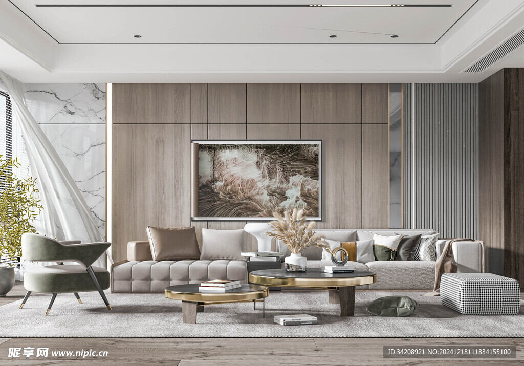 现代简约高级感新中式复古风客厅