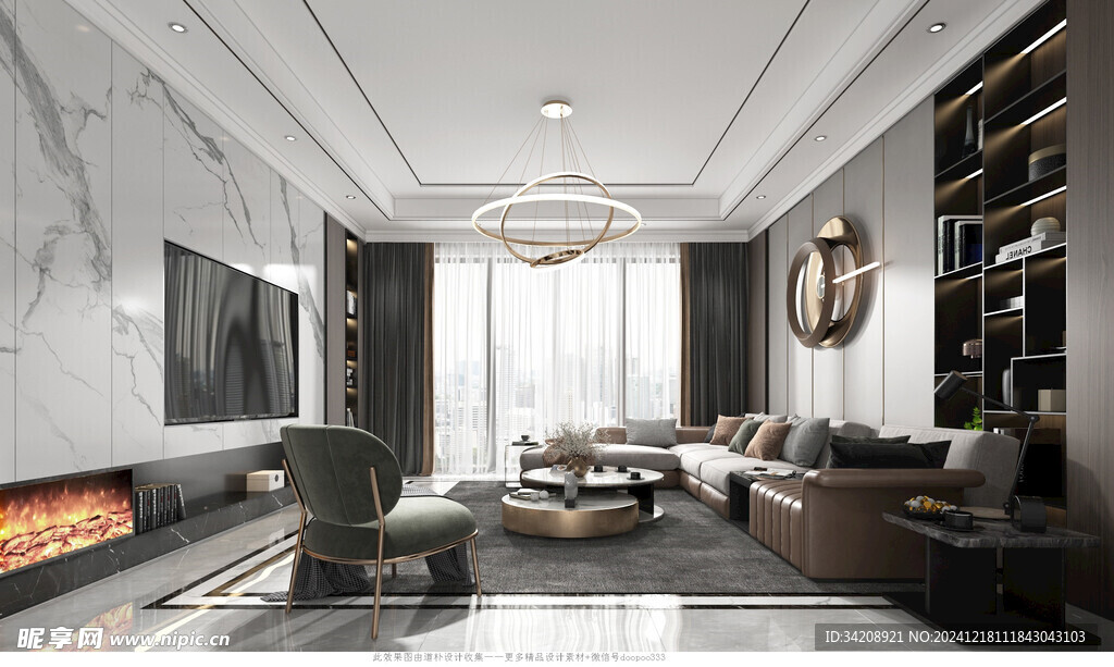 现代简约高级感新中式复古风客厅