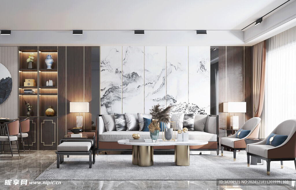 现代简约高级感新中式复古风客厅