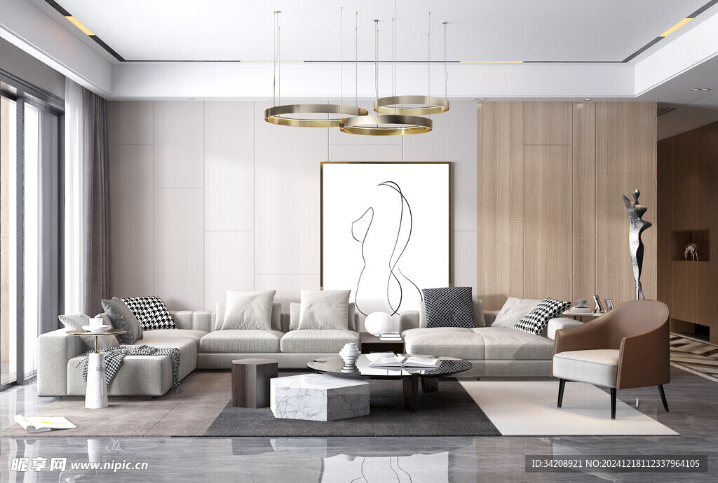 现代简约高级感新中式复古风客厅