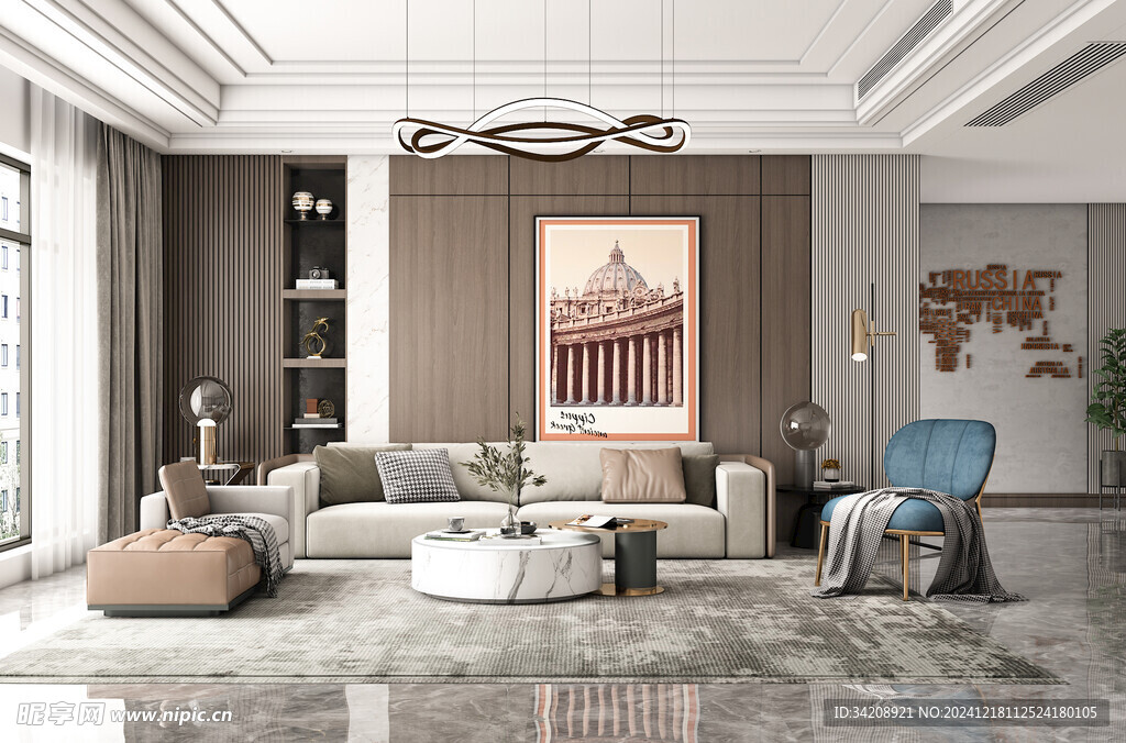 现代简约高级感新中式复古风客厅