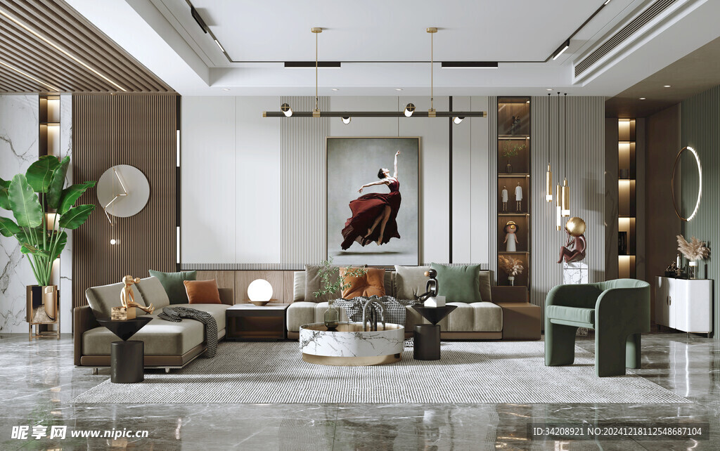 现代简约高级感新中式复古风客厅