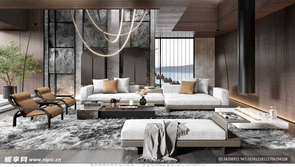 现代简约高级感新中式复古风客厅