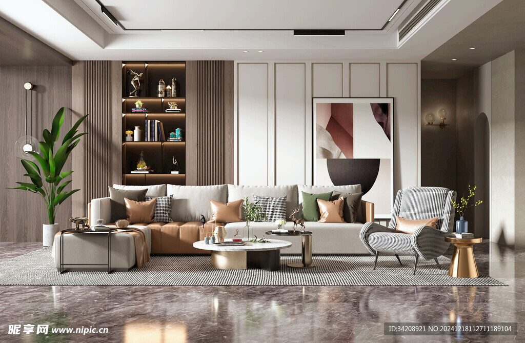 现代简约高级感新中式复古风客厅