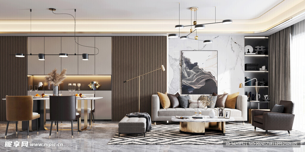 现代简约高级感新中式复古风客厅