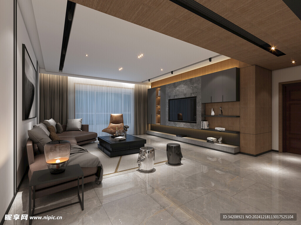 现代简约高级感新中式复古风客厅