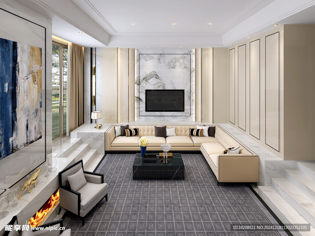 现代简约高级感新中式复古风客厅