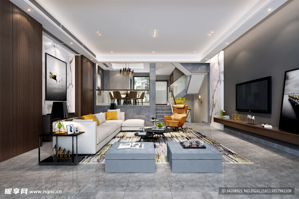 现代简约高级感新中式复古风客厅