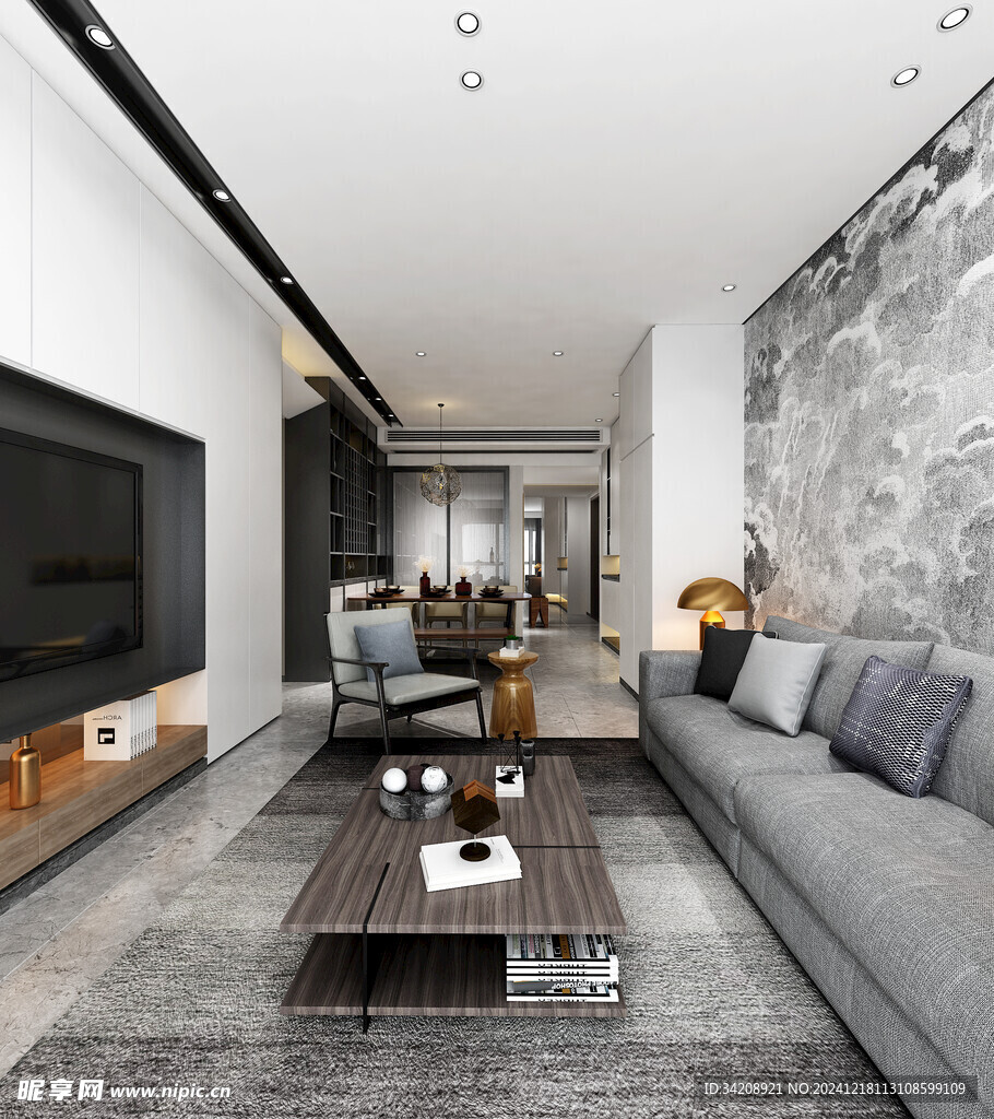 现代简约高级感新中式复古风客厅