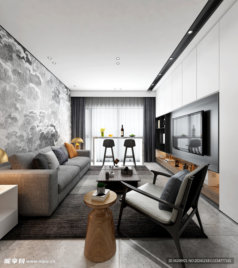 现代简约高级感新中式复古风客厅