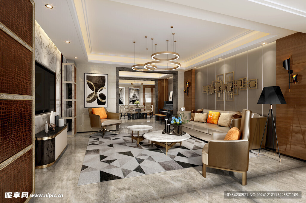 现代简约高级感新中式复古风客厅