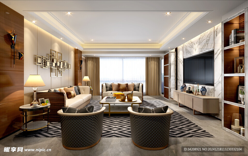 现代简约高级感新中式复古风客厅