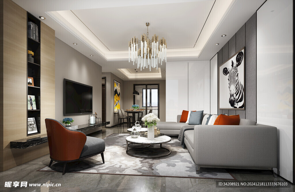 现代简约高级感新中式复古风客厅