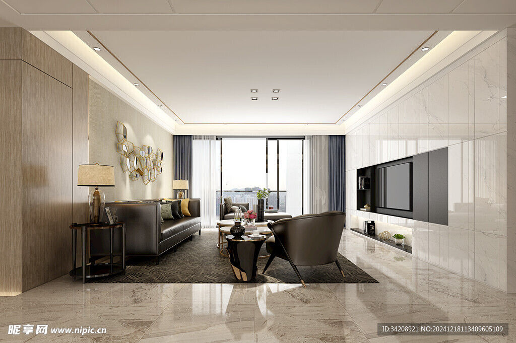 现代简约高级感新中式复古风客厅