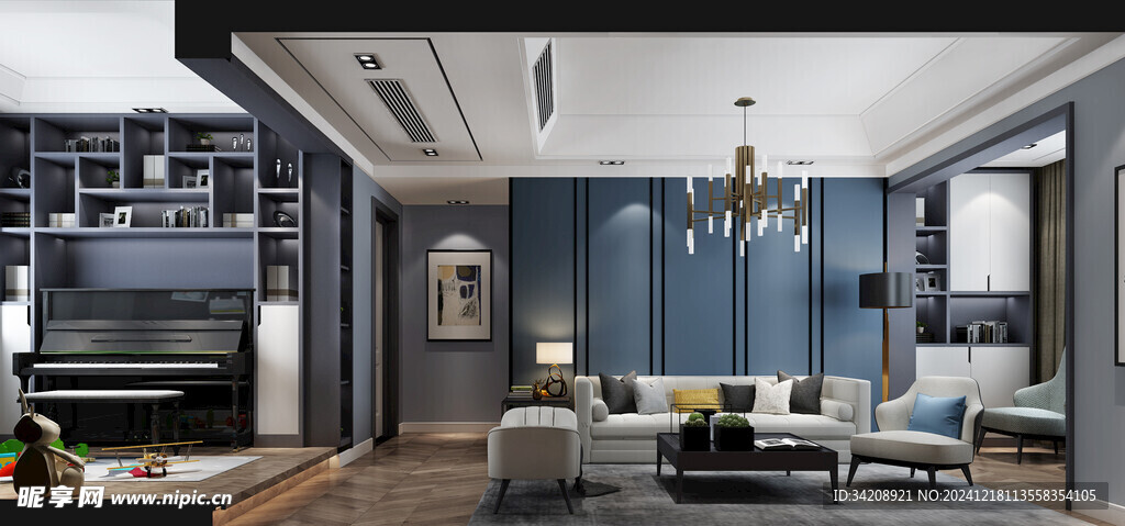 现代简约高级感新中式复古风客厅