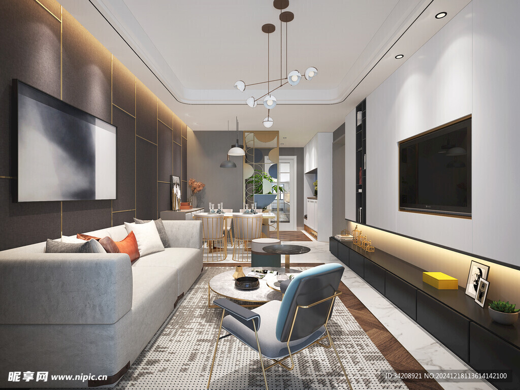 现代简约高级感新中式复古风客厅