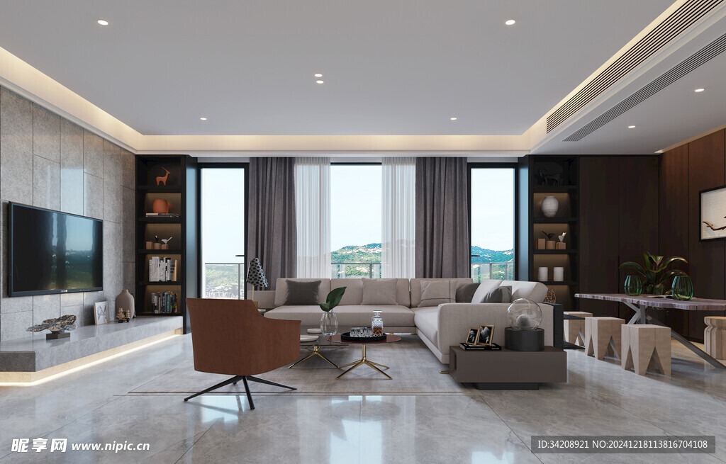 现代简约高级感新中式复古风客厅