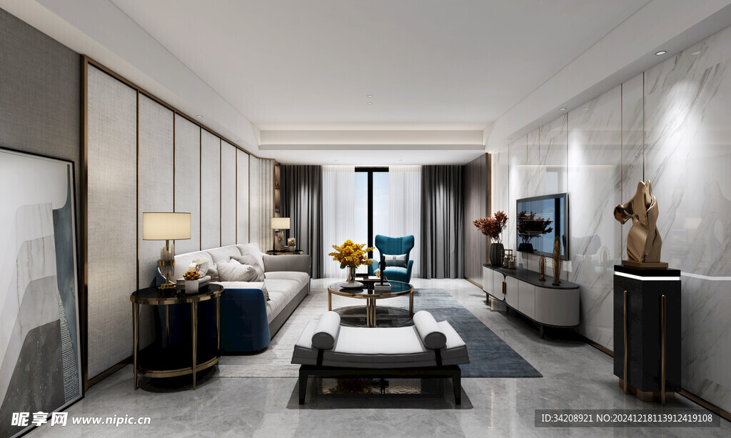 现代简约高级感新中式复古风客厅