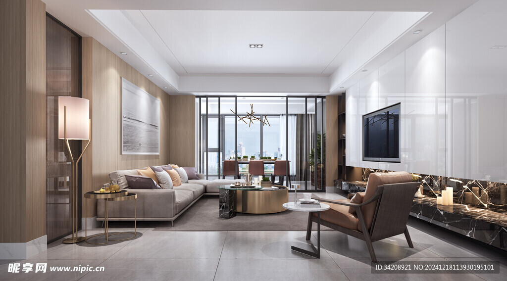 现代简约高级感新中式复古风客厅