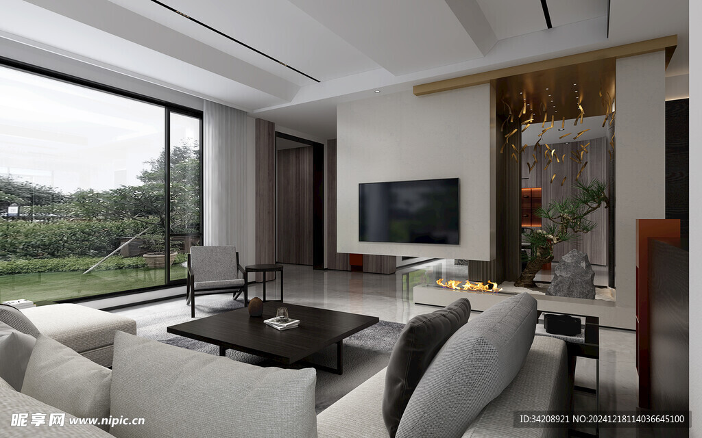 现代简约高级感新中式复古风客厅