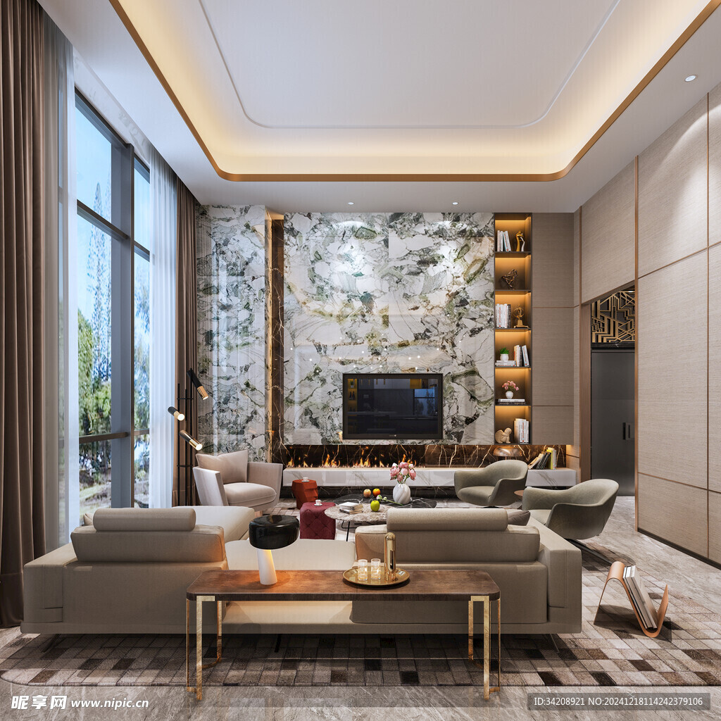 现代简约高级感新中式复古风客厅