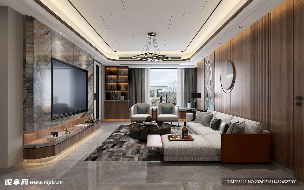 现代简约高级感新中式复古风客厅