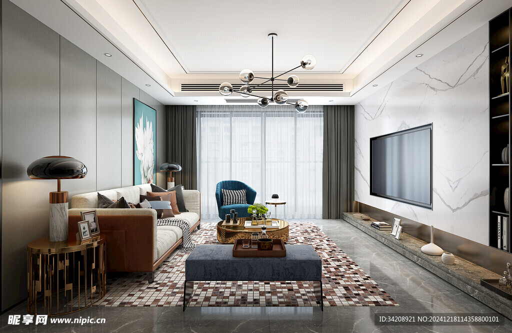 现代简约高级感新中式复古风客厅