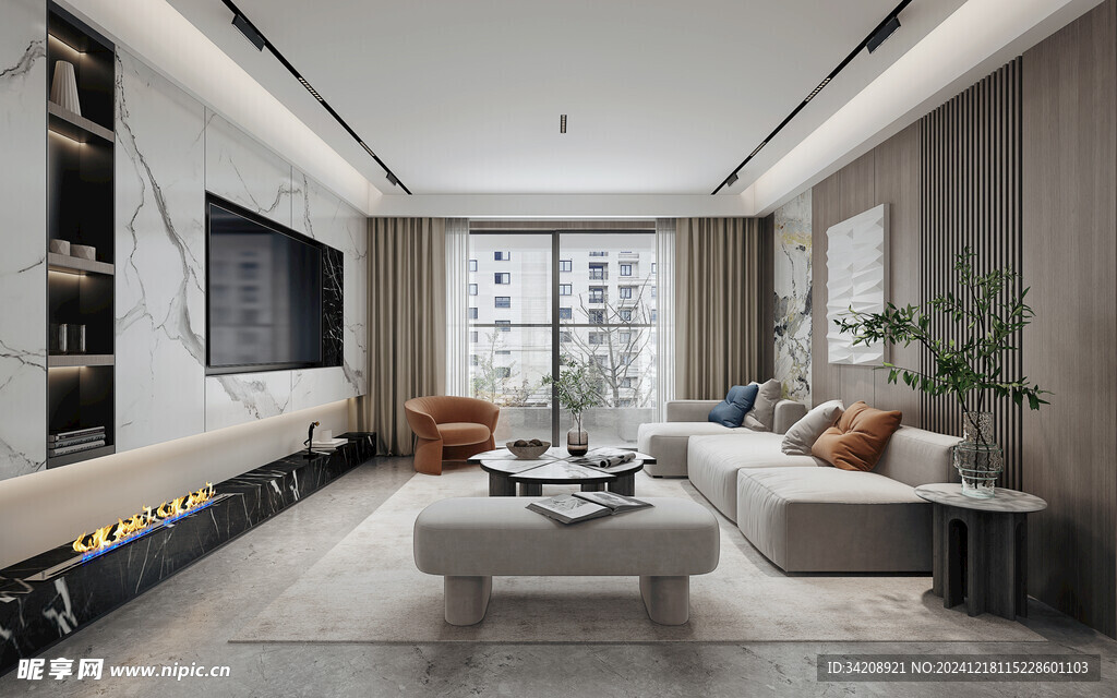 现代简约高级感新中式复古风客厅