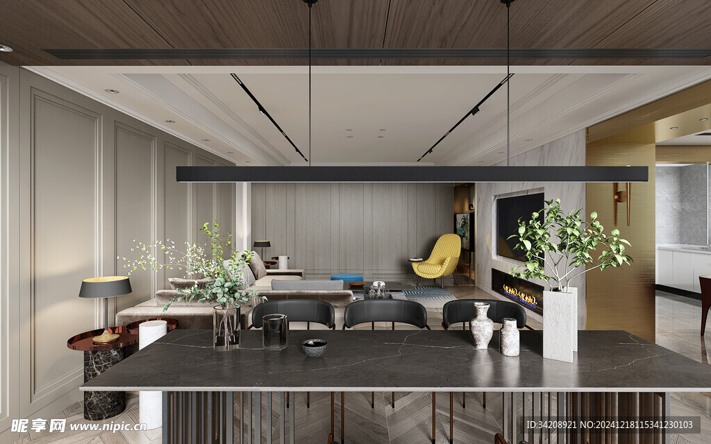 现代简约高级感新中式复古风客厅