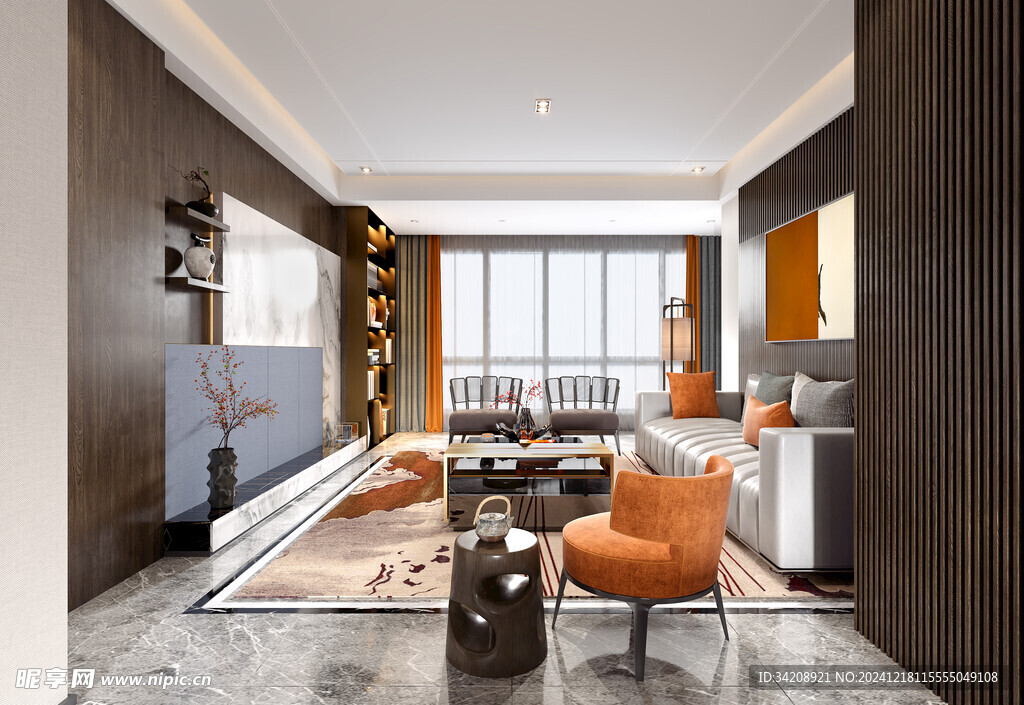 现代简约高级感新中式复古风客厅