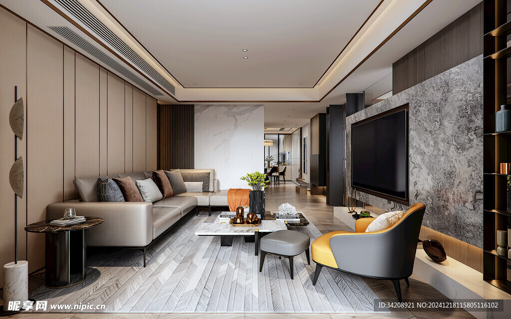 现代简约高级感新中式复古风客厅