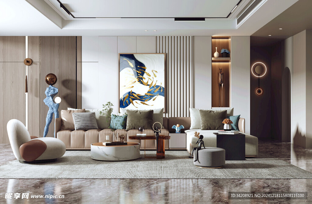 现代简约高级感新中式复古风客厅