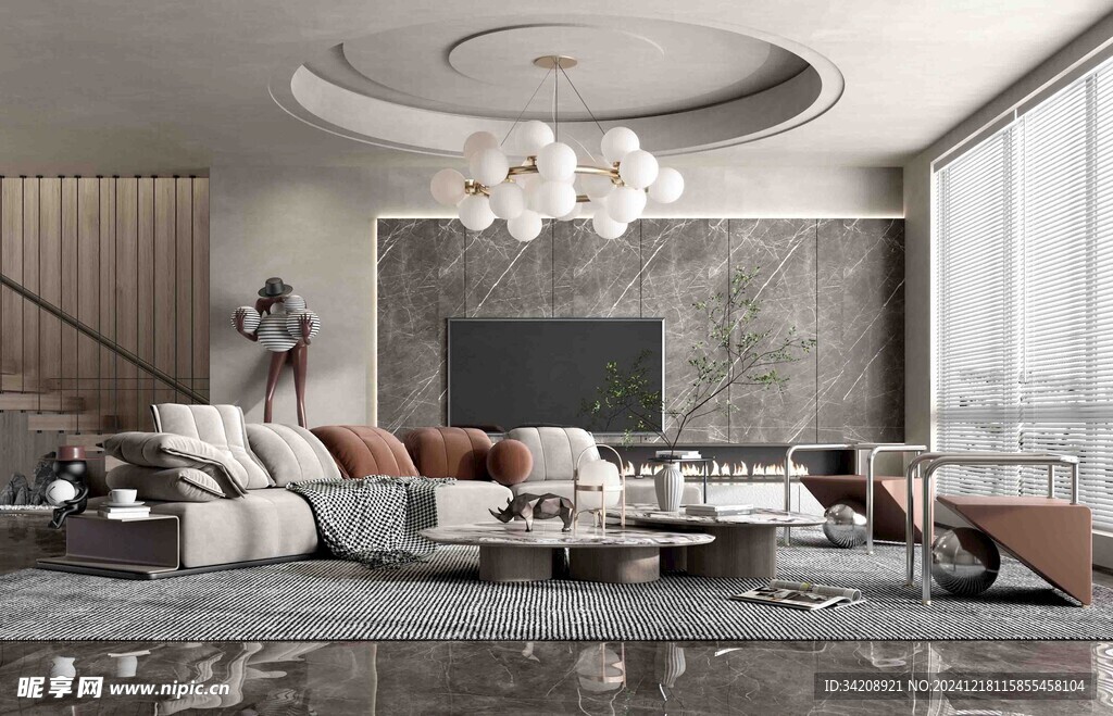 现代简约高级感新中式复古风客厅