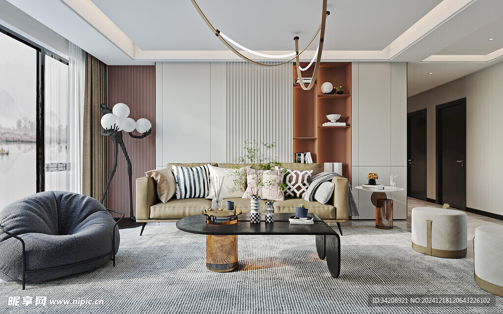 现代简约高级感新中式复古风客厅