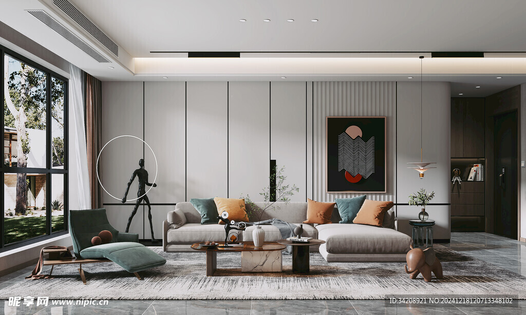 现代简约高级感新中式复古风客厅