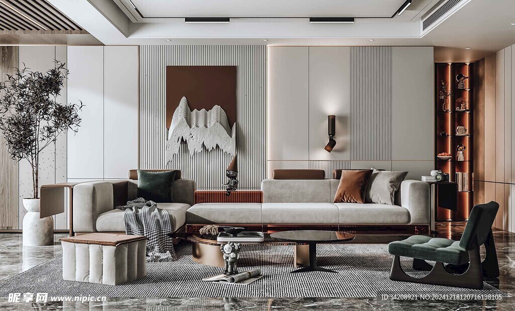 现代简约高级感新中式复古风客厅